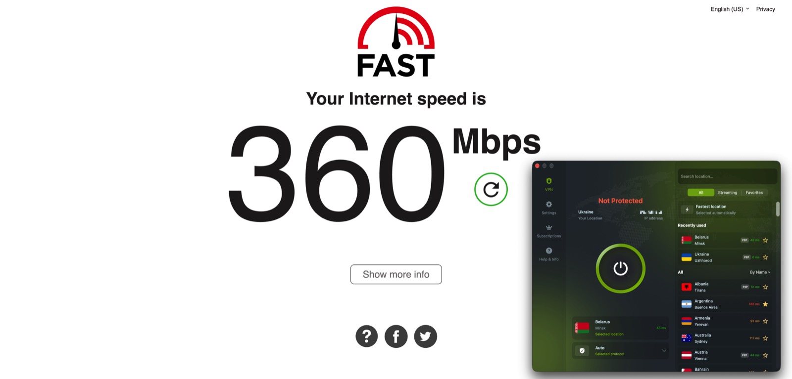 Baseline — no VPN, FAST.com