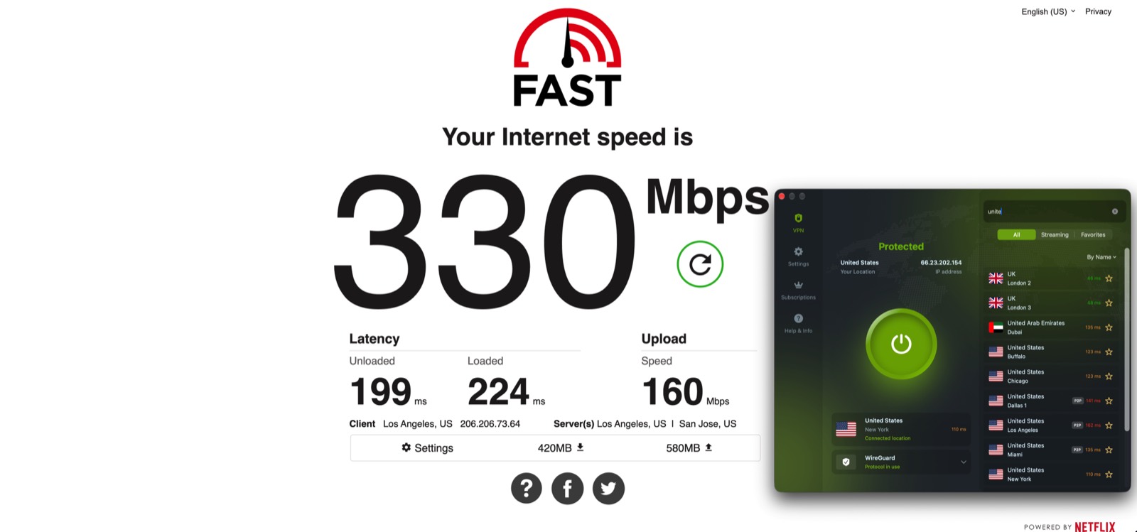 New York, WireGuard — FAST.com