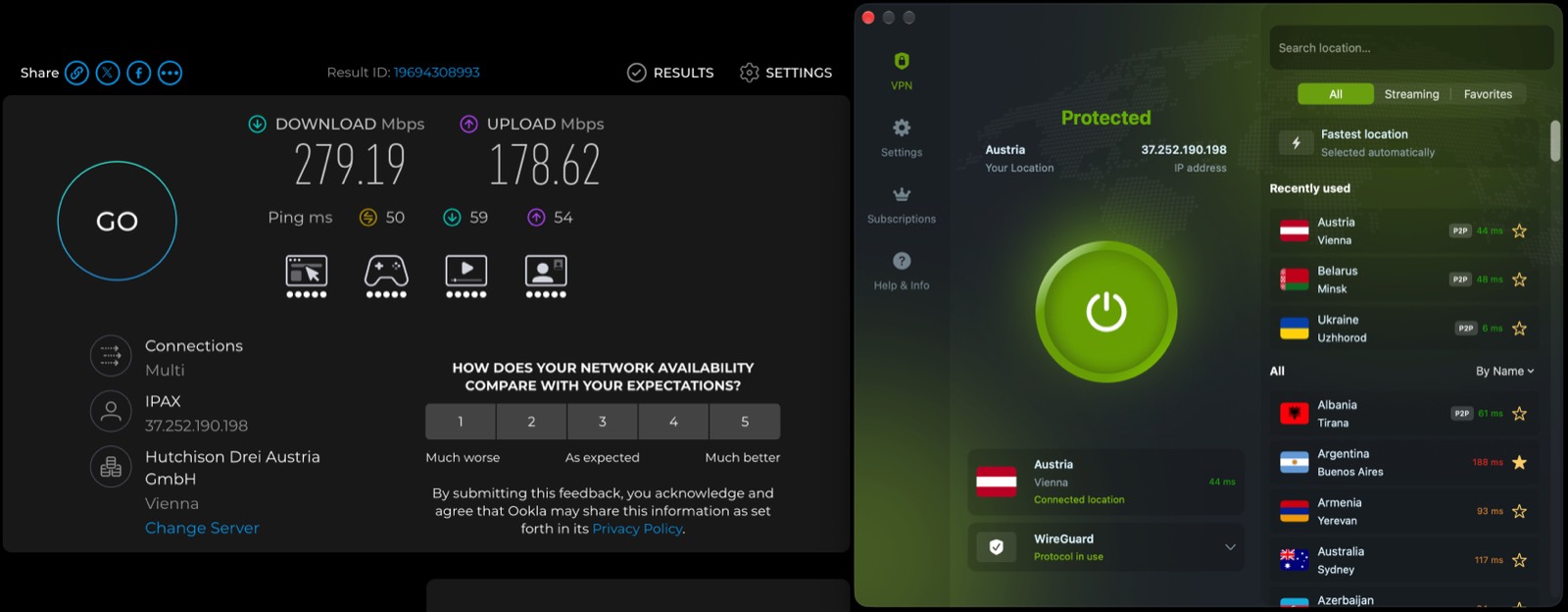 Vienna, WireGuard — Ookla