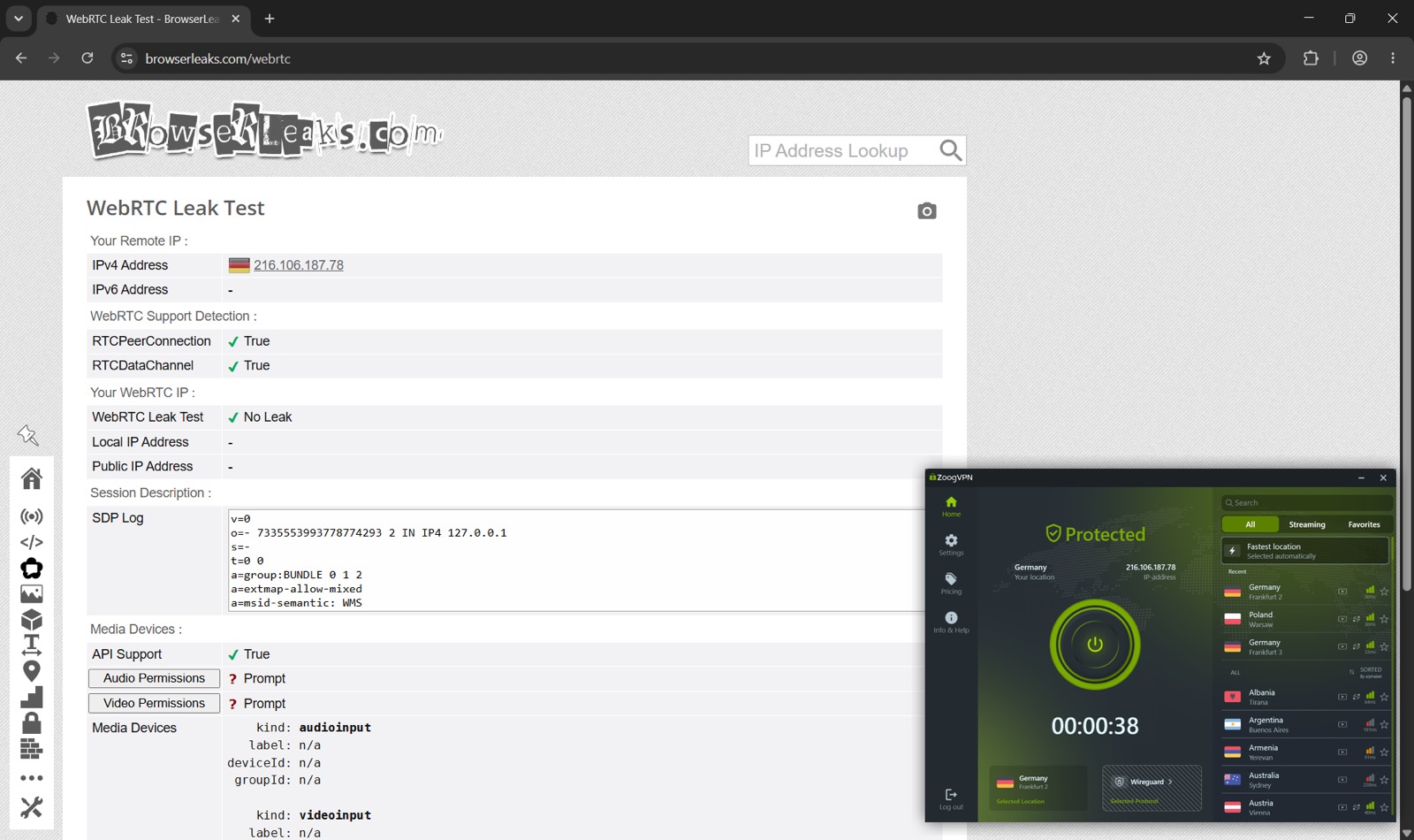 Утечка WebRTC — BrowserLeaks